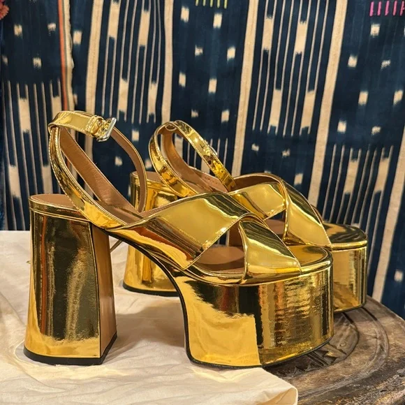 Marni Gold Heels Platforms Sandals - Picture 2 of 8
